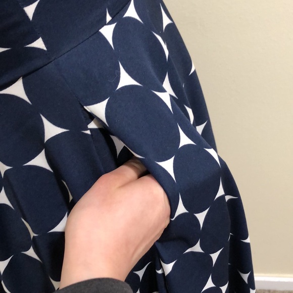 Frock Shop Midi Dress Size Small Navy Blue Polka Dot Fit and Flare - Picture 4 of 9